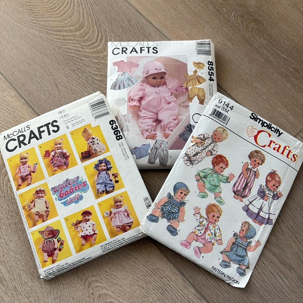 Doll clothes size 8” to 18” dolls. All patterns and instructions included.